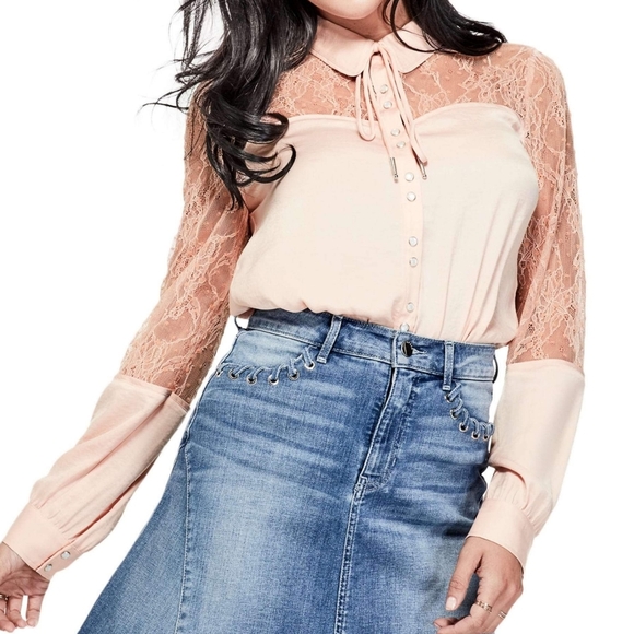 New GUESS Benton Sheer Lace Western Shirt - Picture 1 of 5